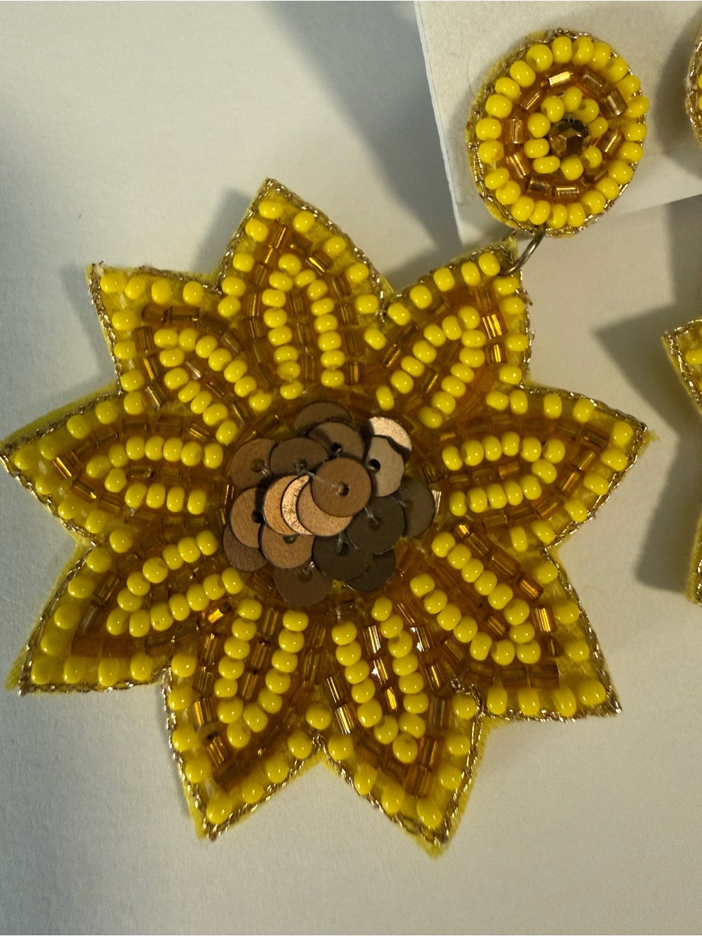 Yellow Beaded Sunflower Statement Earrings - Picture 3 of 4